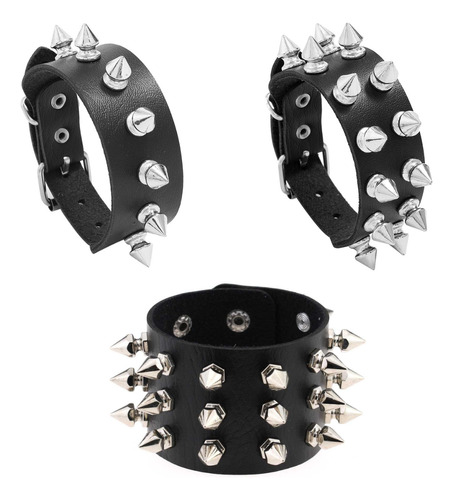 Kit C/ 3 Pulseira Bracelete Couro Unissex Punk Rock Variadas