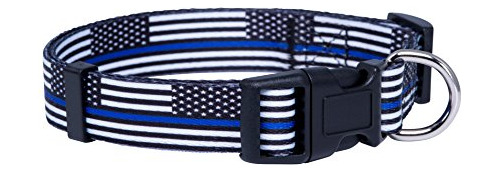 Collar Para Perro - Bandera Fina Línea Azul (grande)