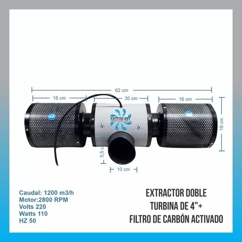 Extractor Doble Turbina 4  3vel + Filtros De Carbón Activado