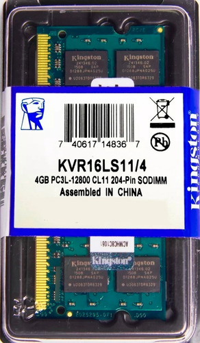 Memória  Kingston Ddr3 4gb 1600 Mhz Notebook 16 Chips 1.35v