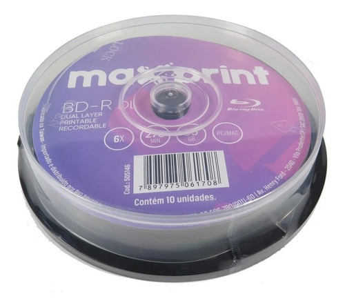 10 Mídias Maxprint Blu-ray 50gb 6x Printable Lacrado Bd-r