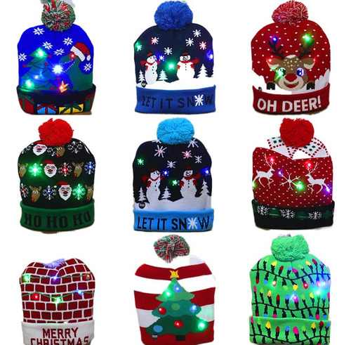 Lote 10 Gorro De Navidad Con Luz Led Regalo Navideño Mayoreo