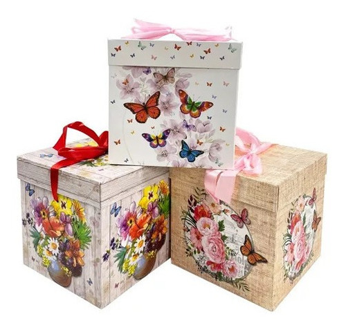 Pack 6 Cajas De Regalo Sorpresa Plegable Xl 30cm Mariposas