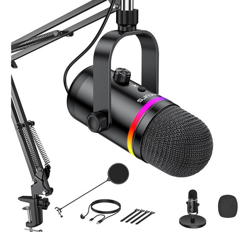 Tecurs Rgb Gaming Streaming Recording Pc Microphone Kit,usb 