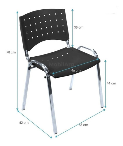 Silla Fija Oficina Apilable Plastica Cromada Reforzada.