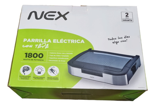 Parrilla Plancha Eléctrica Con Tapa Vidrio 1800w Nex Egw0121