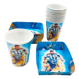 Kit 12 Vasos 12 Platos Decorativos  Messi Argentina Futbol