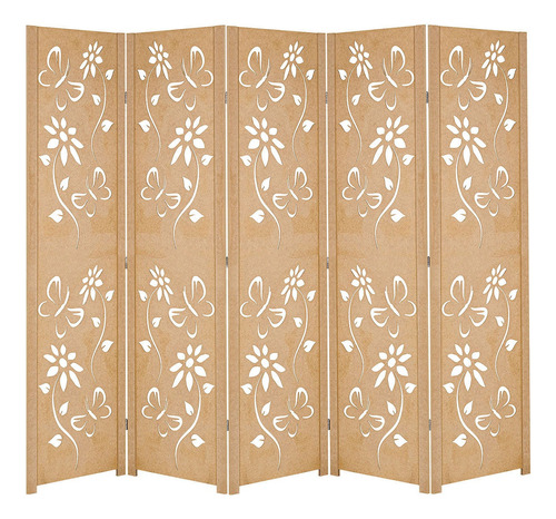 5 Biombo Folha Floral Ripado Divisor Ambiente Madeira Mdf M1