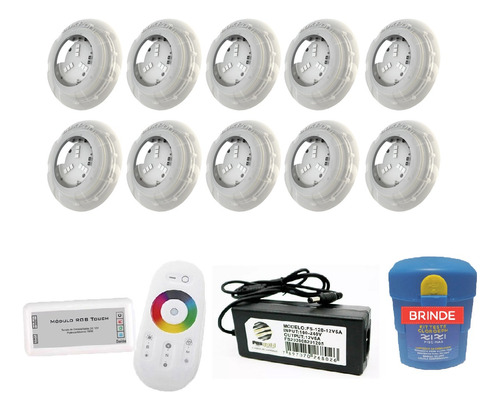 Kit Led Piscina 80m² - 10 Leds 4w, 1 Módulo Rgb + Fonte