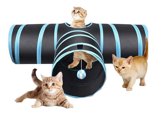 Pet Túnel Pra Gato Em Formato T Ou Y Dobrável Com 3 Saídas Cor T - Preto E Azul