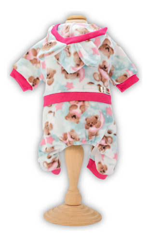 Roupa Pet De Inverno Para Cachorro Macacão Ursinho Rosa