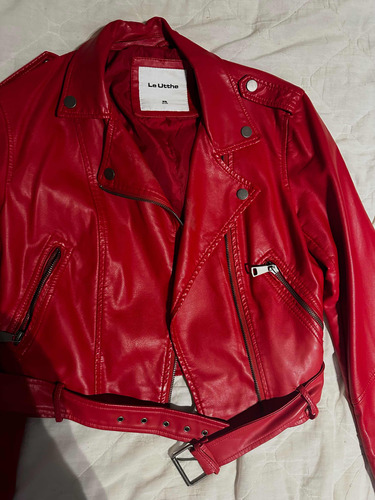 Campera De Cuero Rojo/bordó Mujer Talle S