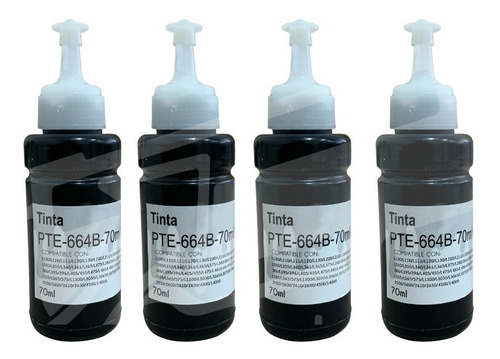 Kit 4 Tintas Negras Compatible Epson T664b L110 L120 664b