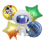 Kit 5 Globos Astronauta Feliz Cumpleaños Happy Birthday Color Multicolor