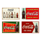 Carteles Metalicos Pack 4 Diseños Marca Coca Cola 20x30 Cms