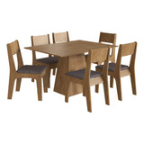 Juego De Comedor Mesa Rectangular + 6 Sillas Café Mdf 