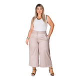 Calça Feminina Plus Size Pantacourt Corte Reto Linho Premium