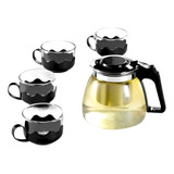 Sets Tetera De Vidrio Infusión Té Con Filtro Acero + 4 Tazas