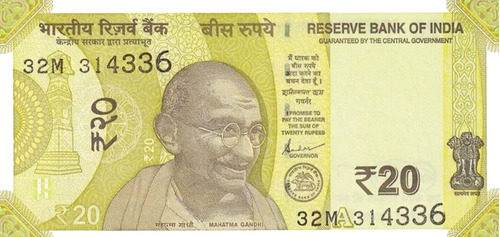 Billete India 20 Rupias Mahatma Gandhi Rupees Aa#307