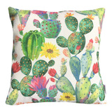 Cojín Decorativo Diseño Cactus Verde Y Rosa 45x45 Relleno