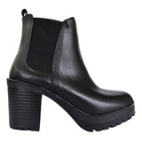 Botin Negro Piel Dama Tacón Cuadrado Moda Casual Cómodo 9003