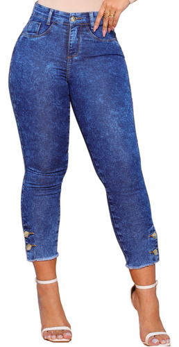 Calça Jeans Barata Cós Alto Modeladora Capri Lycra Elastico