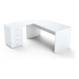 Mesa Escritorio Pc Oficina Melamina Cajonera - Piani 25 140 Color Blanco