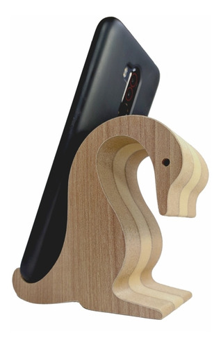 Suporte Para Celular Cisne Madeirado De Mesa Base E Apoio