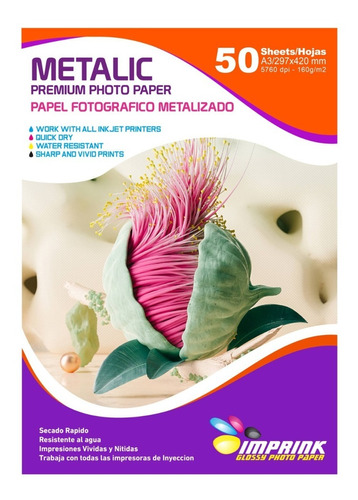 Papel Fotografico Metalizado Premium A3 De 160gr/50 Hojas 