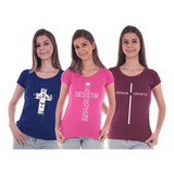 Kit 3 Blusa Camiseta Gola Redonda Cristã Manga Curta Gospel