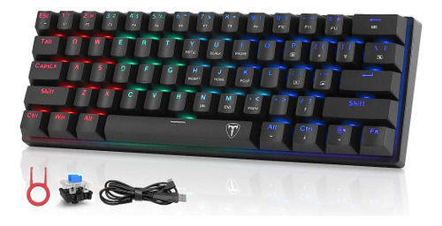 Terport Teclado Gamer 60% Inglés Z11, Outemu Blue Switch, Cable Removible Tipo C, 61 Teclas Anti-ghosting, Teclado Mecánico Con Luces Arcoíris Y 18 Modos