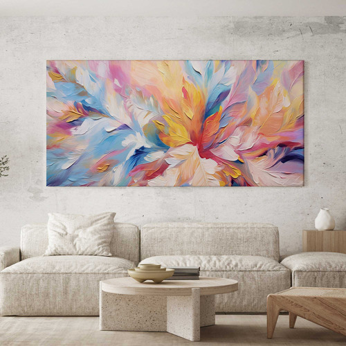 Quadro Sala Arte Colorida Abstrato Floral Decorativo 100x50