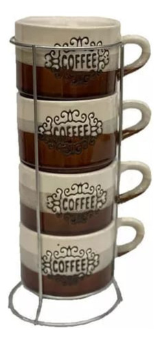 Set Mugs X 4 Tazas Café Coffe En Torre Rack Apilable