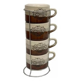 Set Mugs X 4 Tazas Café Coffe En Torre Rack Apilable