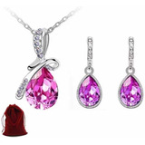 Set Collar Aretes Pulsera + Regalo Plata 925 Swarovski Mujer