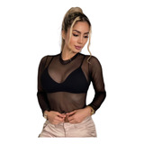 Blusa Dama Croptop De Malla Transparente Mujer Moda Femenina