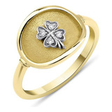 Anel De Ouro Trevo Quatro Diamante Brilhante Feminino Luxo