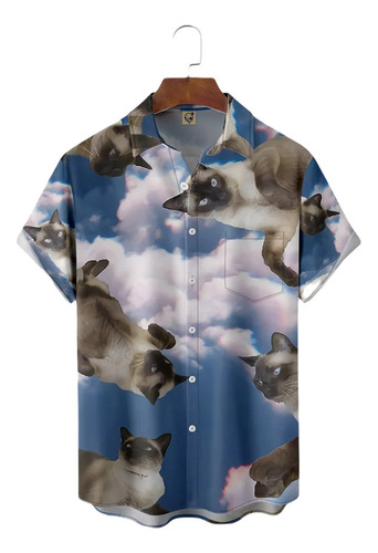Camisa Hawaiana Unisex De Gato Siamés, Camisa De Playa Para