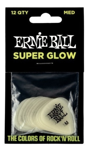 Kit De 12 Ernie Ball Super Glow Medium Que Brilla En Color Verde Oscuro, Tamaño Mediano