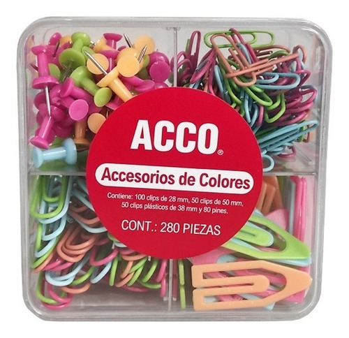 Kit De Accesorios Colores P4597 Clip Y Pines Acco 280 Piezas