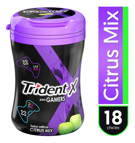 Chicle Trident X-gamer Sin Azúcar Sabor Citrus Mix 18 Un.