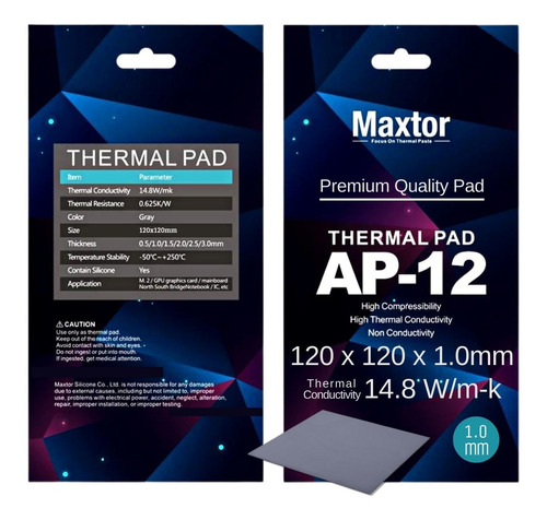 Pad Térmico Maxtor Ap-12 120x120x 1.0mm Intensivo 14.8w/m-k