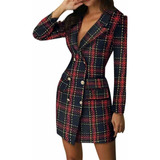 Vestido Corto Elegante Blazer Estampado Tartán Girlboss