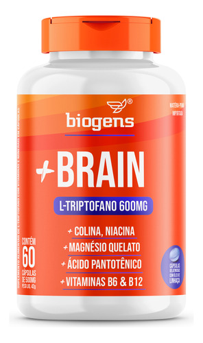 + Brain Triptofano 600mg, 60cps Colina Relax, Foco, Biogens