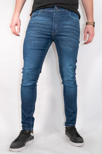 Jeans Azul Chupin Recto Hombre