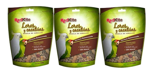 3 Pz De Mezcla Para Loros Y Cacatúas Redkite 500g.