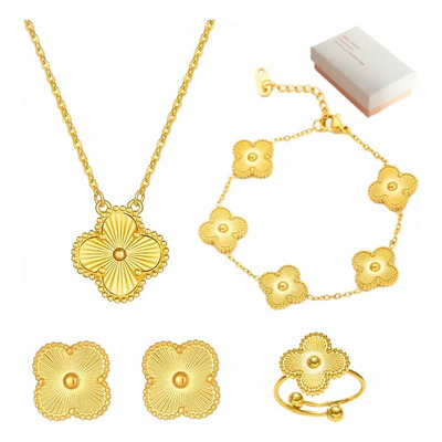Collar Trébol Pulsera Anillo Aretes Joyería De Lujo Oro 14k | MercadoLibre
