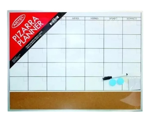 Pizarra Planner Blanca Y Corcho  Marco Aluminio 60x45 Artel 