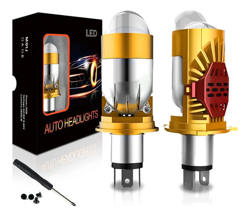 Kit De Faros H4 Alto Y Bajo 6000k Led Lupa Motocicleta