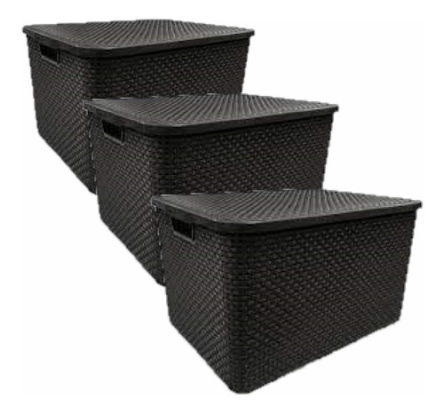 Kit 3 Caixas/cesto Organizador Rattan Preto - 20l E 15l